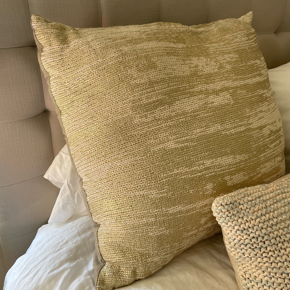 Anthropologie Oversized Gold Knit Pillow